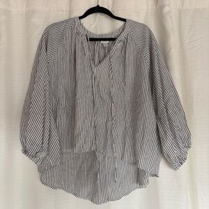 Blue/grey Striped Peasant Blouse